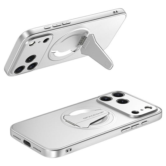 For iPhone 17 Pro Max Case Compatible with MagSafe Hidden Kickstand Skin-Feel Matte PC TPU Phone Back Cover - Silver