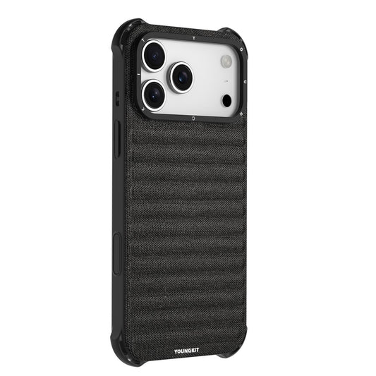 YOUNGKIT For iPhone 17 Pro Max Magnetic Case Jeans Cloth Texture TPU Canvas Phone Back Cover - Black