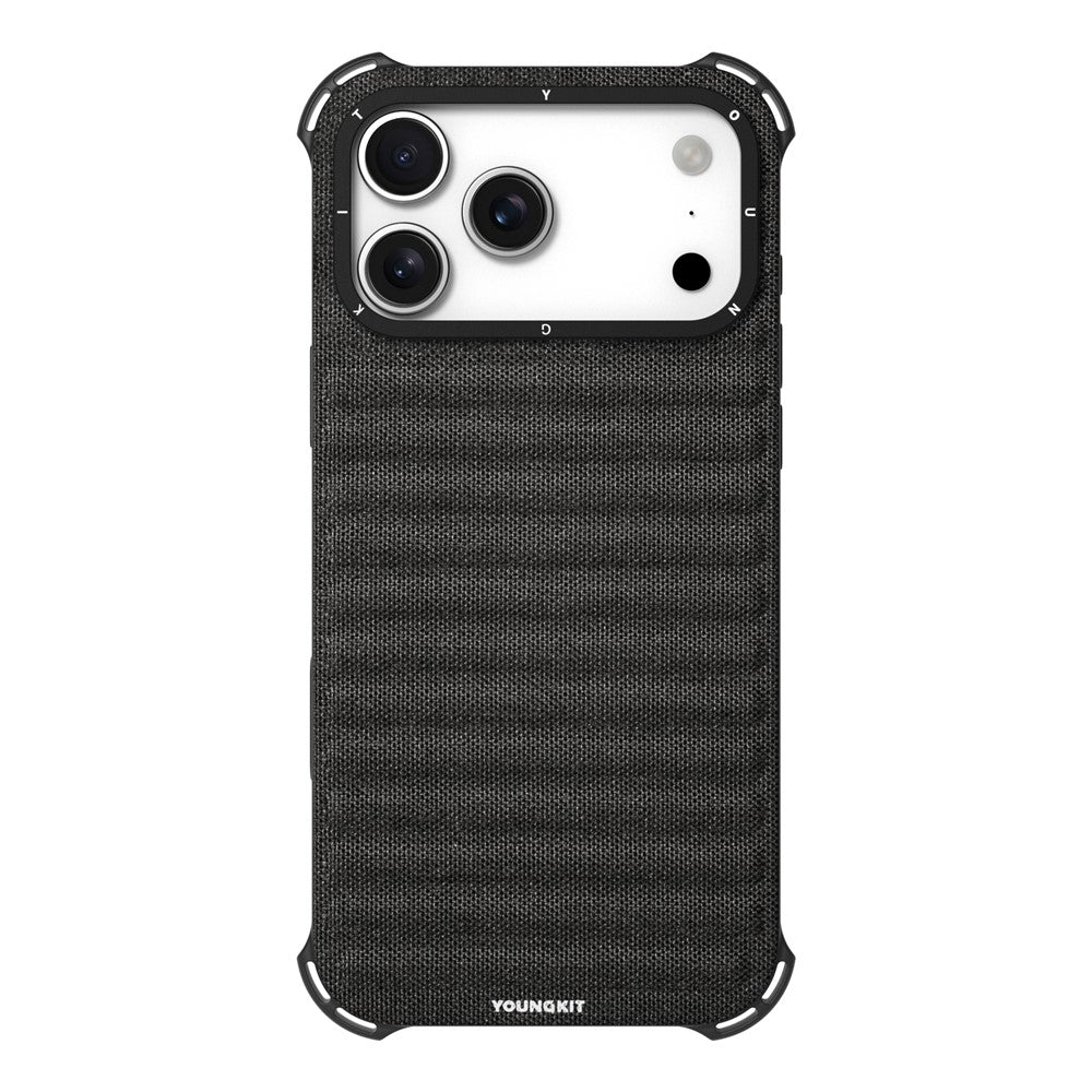 YOUNGKIT For iPhone 17 Pro Max Magnetic Case Jeans Cloth Texture TPU Canvas Phone Back Cover - Black