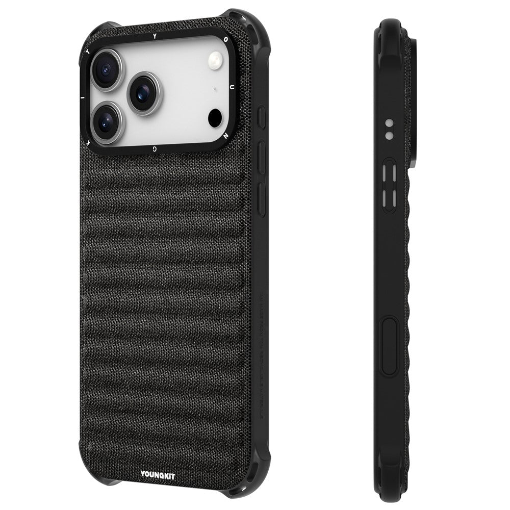 YOUNGKIT For iPhone 17 Pro Max Magnetic Case Jeans Cloth Texture TPU Canvas Phone Back Cover - Black
