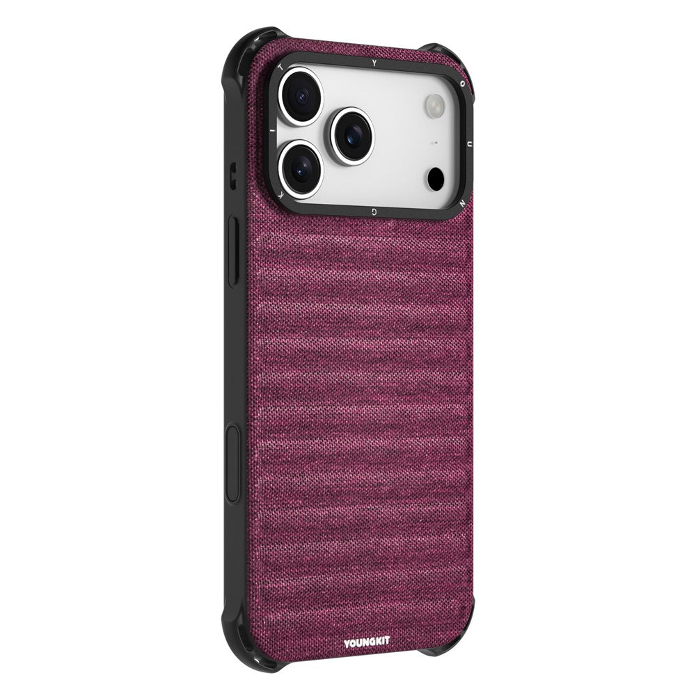 YOUNGKIT For iPhone 17 Pro Max Magnetic Case Jeans Cloth Texture TPU Canvas Phone Back Cover - Brown