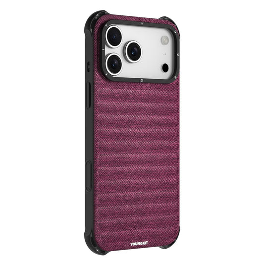 YOUNGKIT For iPhone 17 Pro Max Magnetic Case Jeans Cloth Texture TPU Canvas Phone Back Cover - Brown