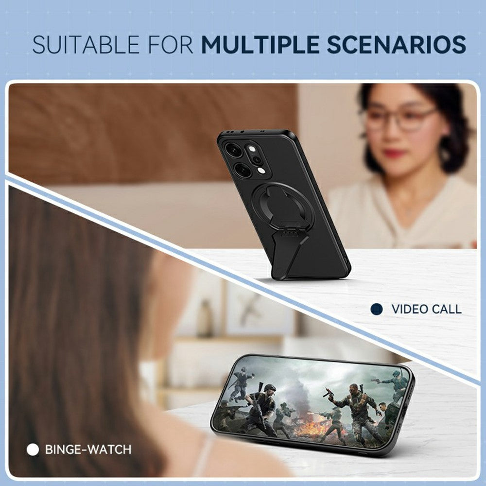 For Oppo Reno14 Pro 5G (Global) Case Compatible with MagSafe Hidden Kickstand Skin-Feel Matte PC TPU Phone Back Cover - Black