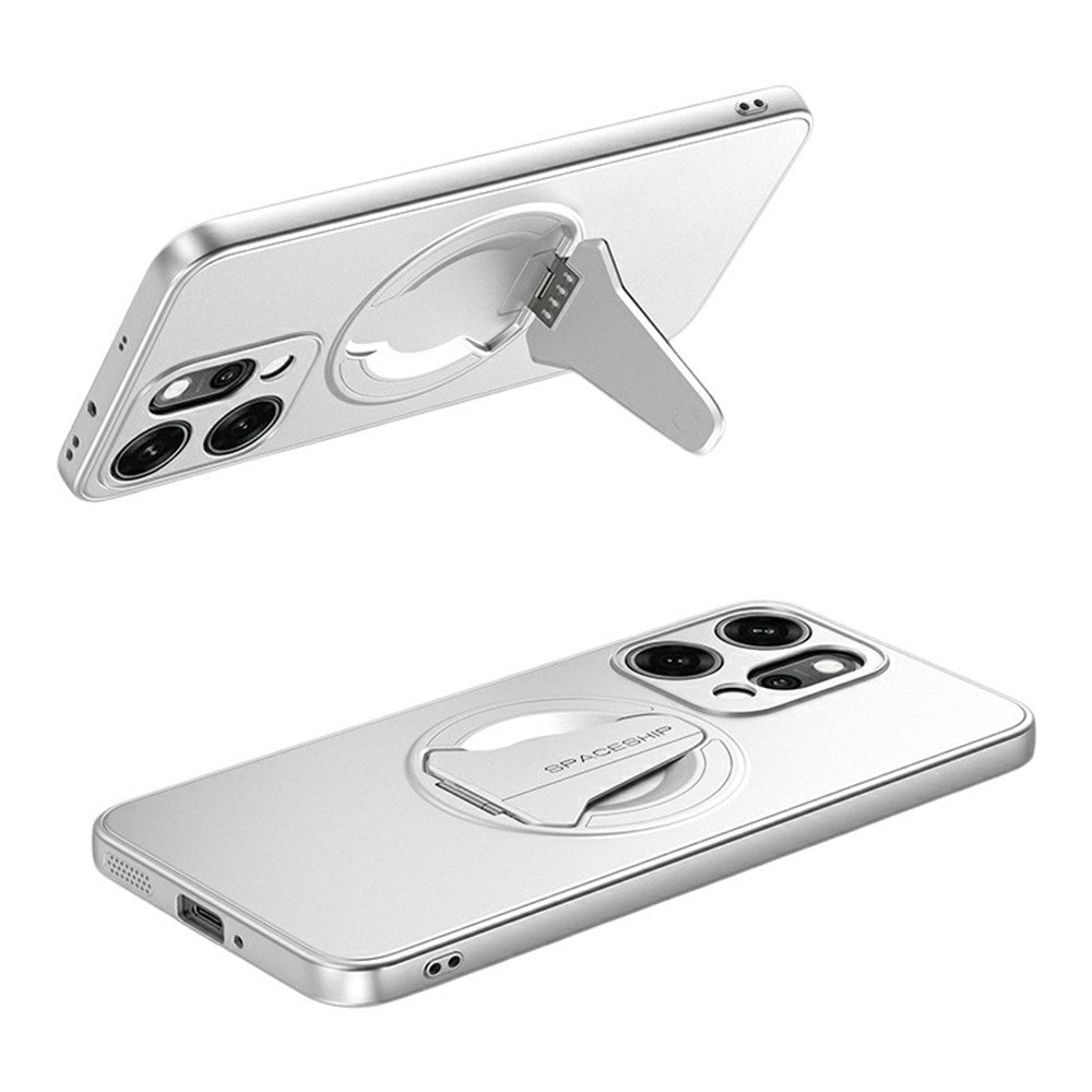 For Oppo Reno14 Pro 5G (Global) Case Compatible with MagSafe Hidden Kickstand Skin-Feel Matte PC TPU Phone Back Cover - Silver