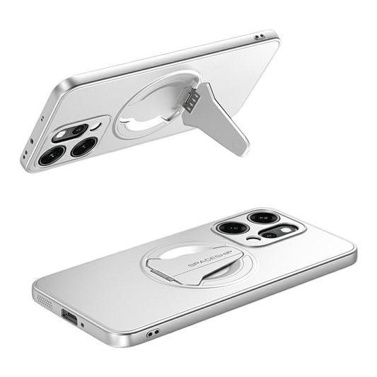 For Oppo Reno14 Pro 5G (Global) Case Compatible with MagSafe Hidden Kickstand Skin-Feel Matte PC TPU Phone Back Cover - Silver