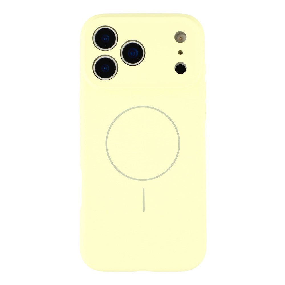 For iPhone 17 Pro Max Case Compatible with MagSafe Liquid Silicone + PC Phone Cover with Camera Touch Control Button - Light Yellow