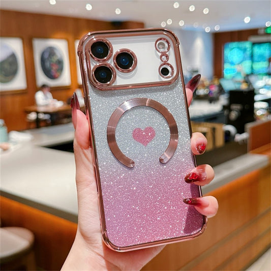 For iPhone 17 Pro Max Case Gradient Sparkle TPU Phone Cover Compatible with MagSafe - Rose Pink