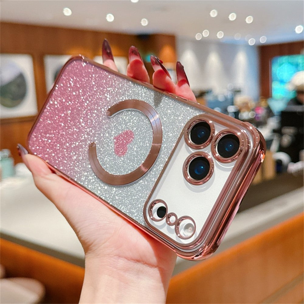 For iPhone 17 Pro Max Case Gradient Sparkle TPU Phone Cover Compatible with MagSafe - Rose Pink