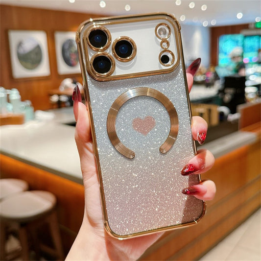 For iPhone 17 Pro Max Case Gradient Sparkle TPU Phone Cover Compatible with MagSafe - Gold