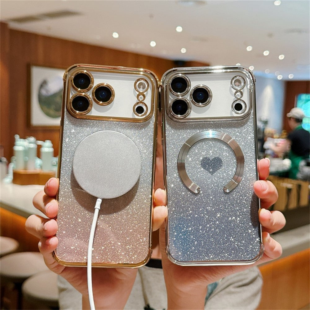 For iPhone 17 Pro Max Case Gradient Sparkle TPU Phone Cover Compatible with MagSafe - Gold