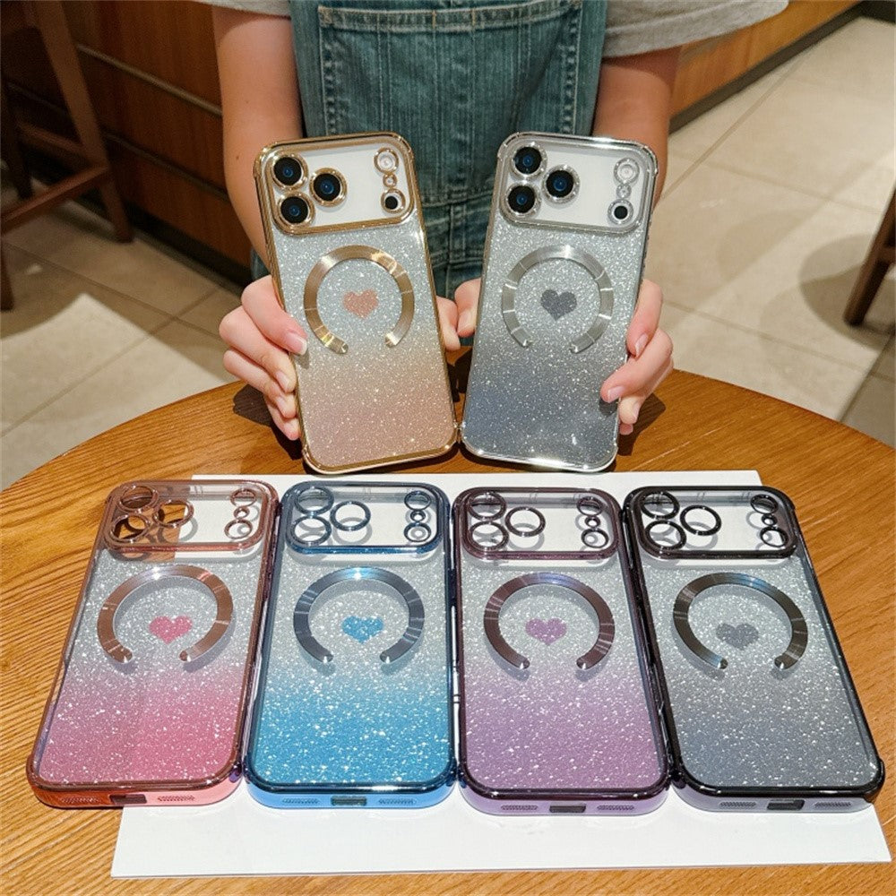 For iPhone 17 Pro Max Case Gradient Sparkle TPU Phone Cover Compatible with MagSafe - Gold