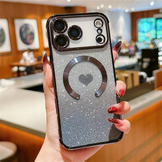 For iPhone 17 Pro Max Case Gradient Sparkle TPU Phone Cover Compatible with MagSafe - Black