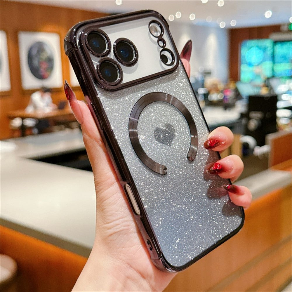 For iPhone 17 Pro Max Case Gradient Sparkle TPU Phone Cover Compatible with MagSafe - Black