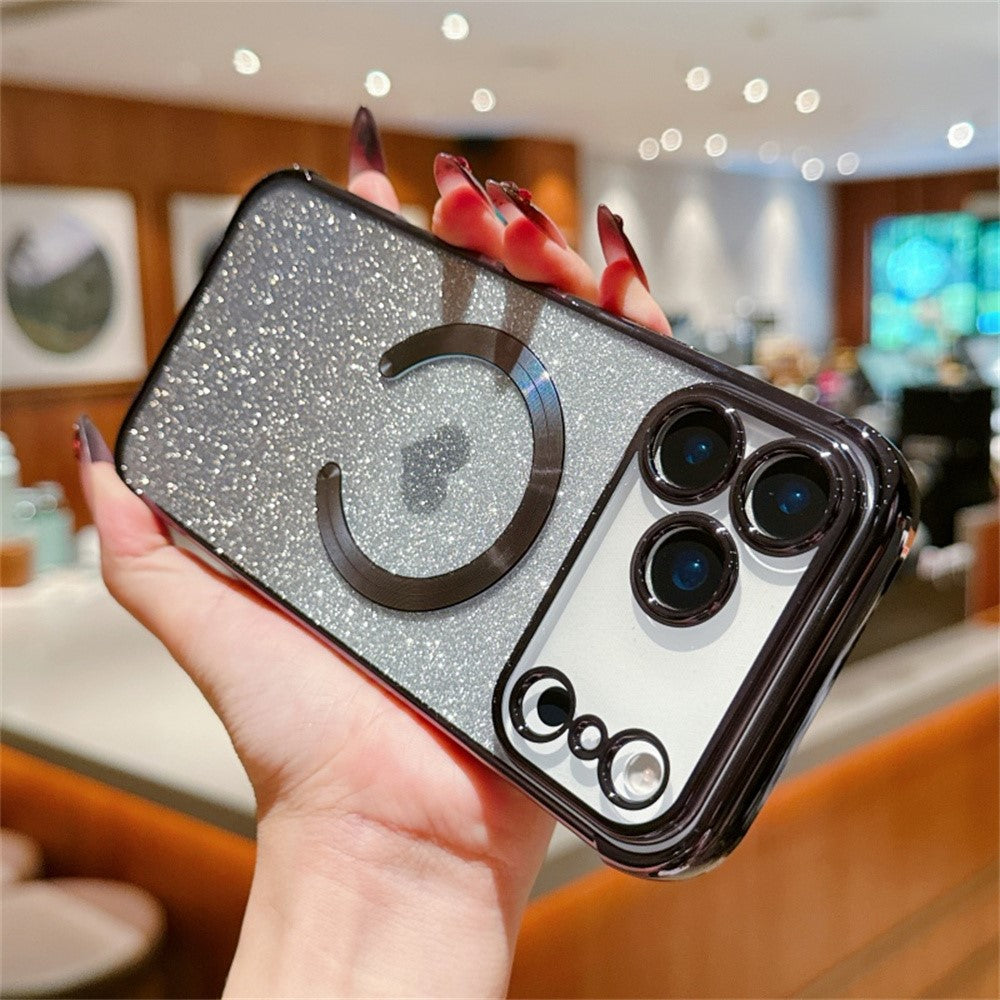 For iPhone 17 Pro Max Case Gradient Sparkle TPU Phone Cover Compatible with MagSafe - Black