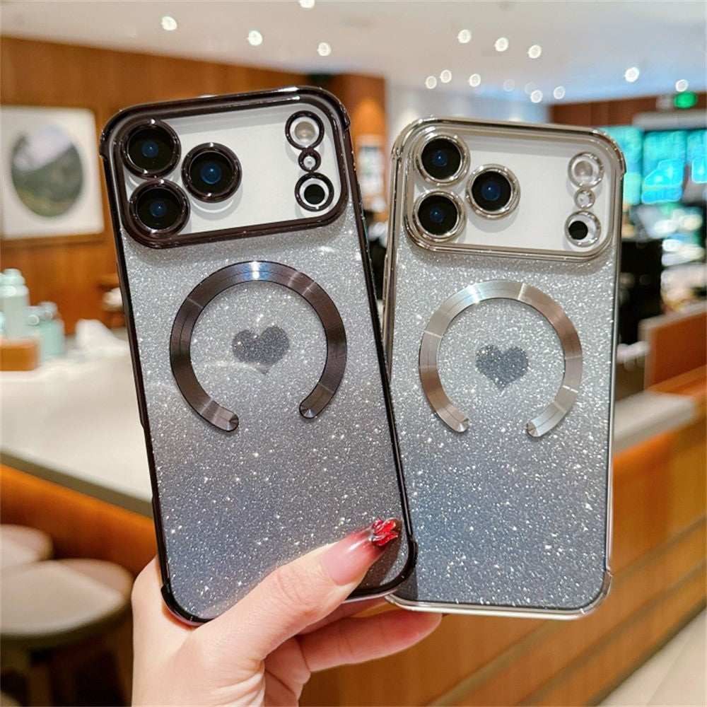 For iPhone 17 Pro Max Case Gradient Sparkle TPU Phone Cover Compatible with MagSafe - Black