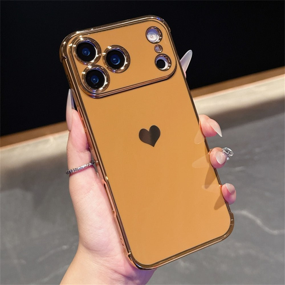 For iPhone 17 Pro Max Case TPU Phone Back Cover Electroplating Heart Pattern - Brown