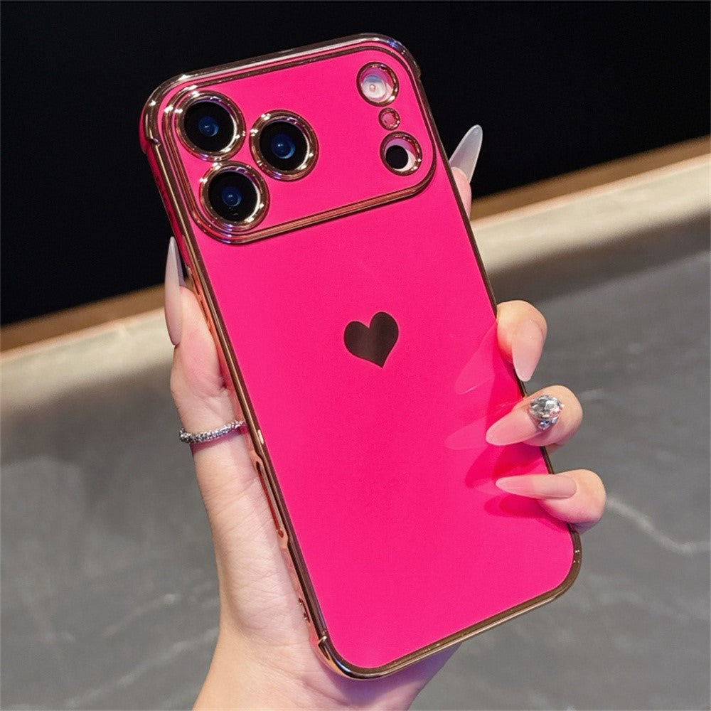 For iPhone 17 Pro Max Case TPU Phone Back Cover Electroplating Heart Pattern - Rose