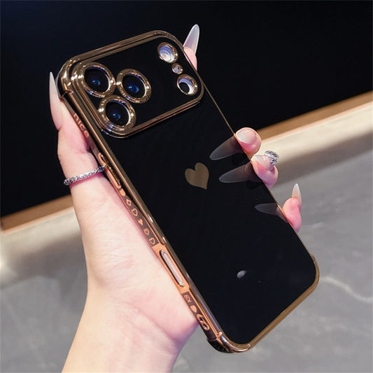 For iPhone 17 Pro Max Case TPU Phone Back Cover Electroplating Heart Pattern - Black