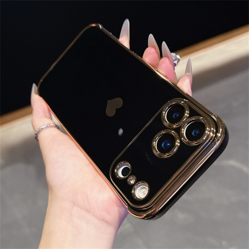 For iPhone 17 Pro Max Case TPU Phone Back Cover Electroplating Heart Pattern - Black