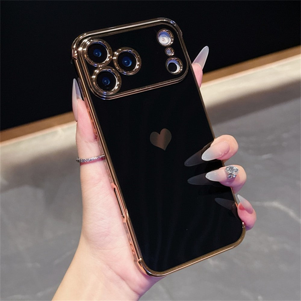 For iPhone 17 Pro Max Case TPU Phone Back Cover Electroplating Heart Pattern - Black