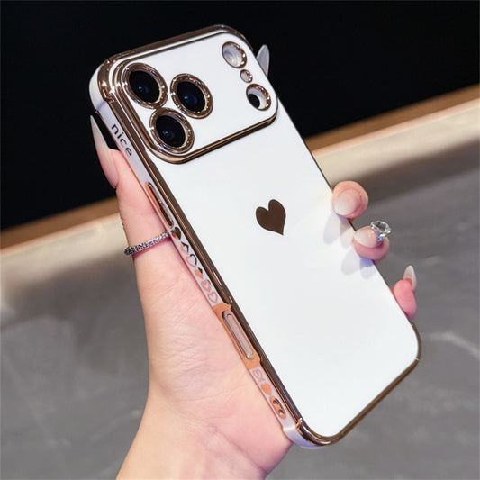 For iPhone 17 Pro Max Case TPU Phone Back Cover Electroplating Heart Pattern - Ivory White
