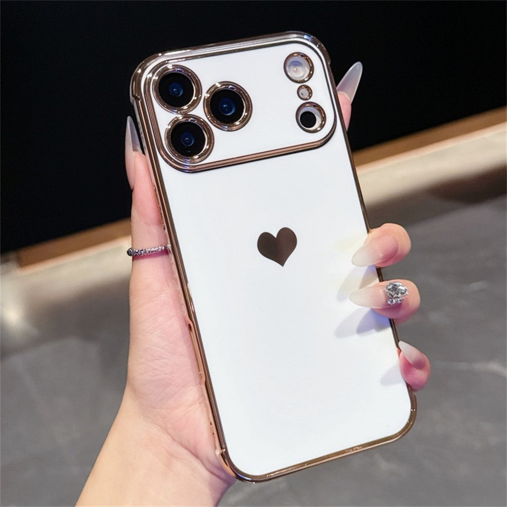 For iPhone 17 Pro Max Case TPU Phone Back Cover Electroplating Heart Pattern - Ivory White