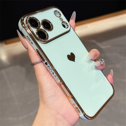 For iPhone 17 Pro Max Case TPU Phone Back Cover Electroplating Heart Pattern - Mint Green