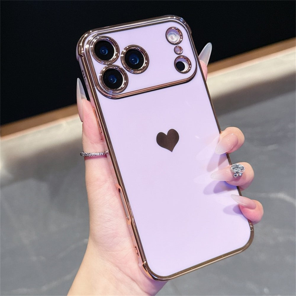 For iPhone 17 Pro Max Case TPU Phone Back Cover Electroplating Heart Pattern - Purple
