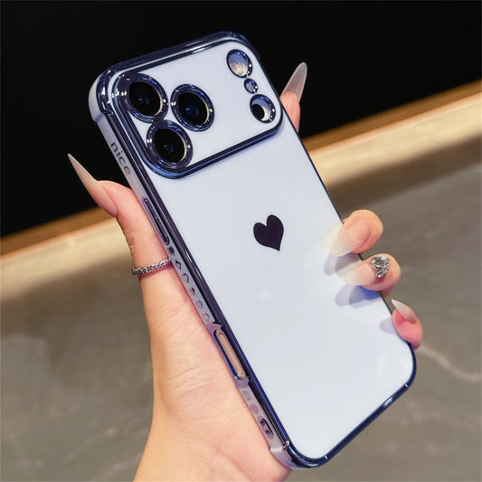 For iPhone 17 Pro Max Case TPU Phone Back Cover Electroplating Heart Pattern - Blue