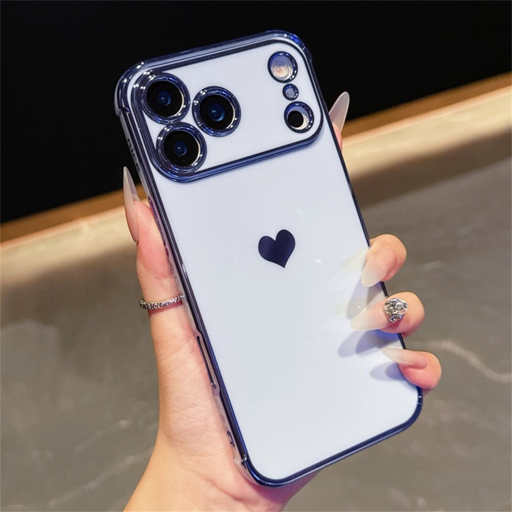 For iPhone 17 Pro Max Case TPU Phone Back Cover Electroplating Heart Pattern - Blue