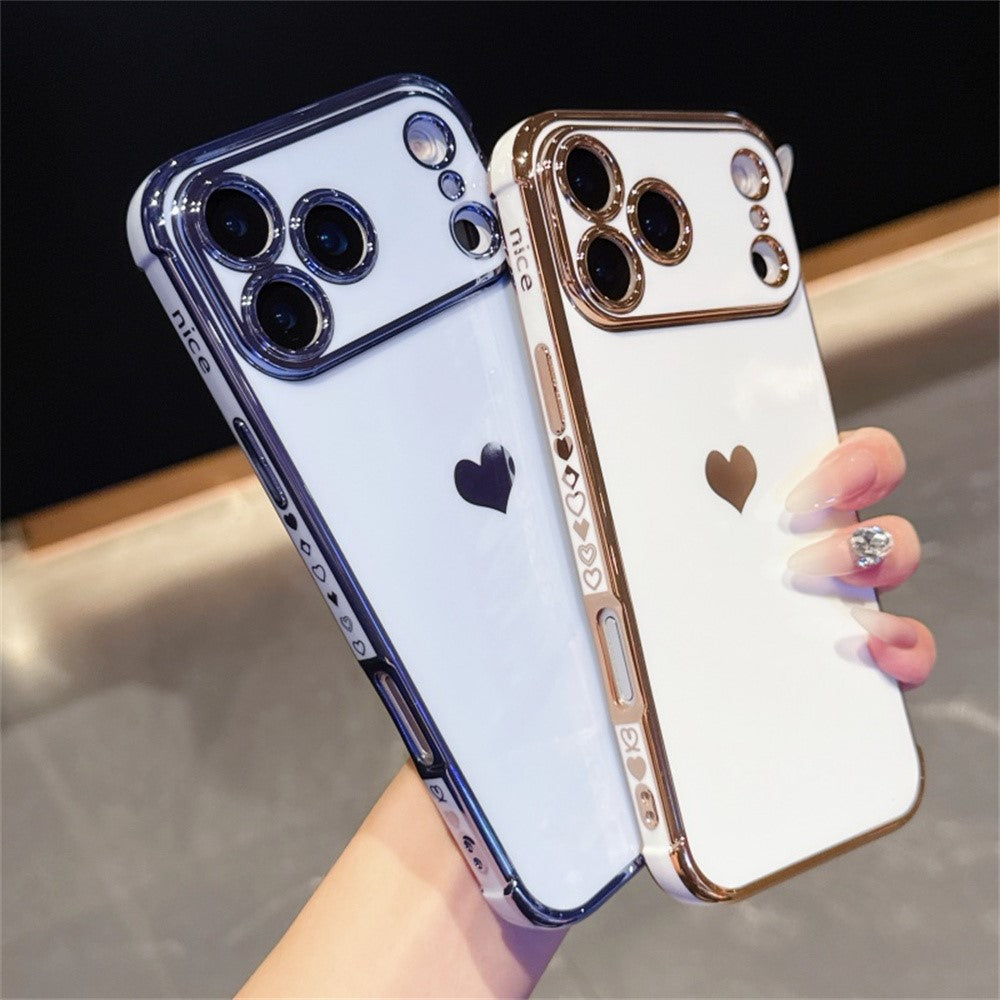 For iPhone 17 Pro Max Case TPU Phone Back Cover Electroplating Heart Pattern - Blue