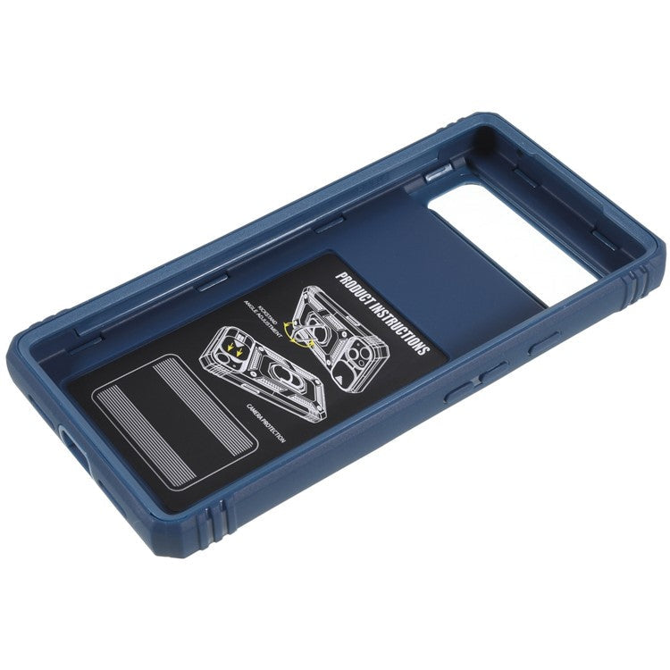 For Google Pixel 6 PC+TPU Kickstand Anti-drop Back Cover Sliding Camera Lens Protector Phone Case with Inner Card Holder Function - Blue