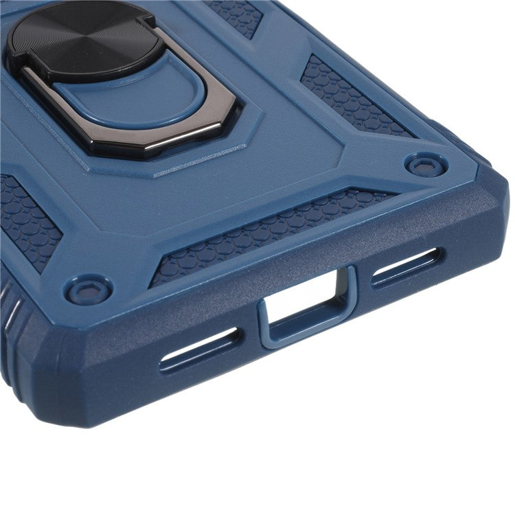 For Google Pixel 6 PC+TPU Kickstand Anti-drop Back Cover Sliding Camera Lens Protector Phone Case with Inner Card Holder Function - Blue