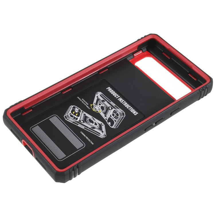 For Google Pixel 6 PC+TPU Kickstand Anti-drop Back Cover Sliding Camera Lens Protector Phone Case with Inner Card Holder Function - Red / Black