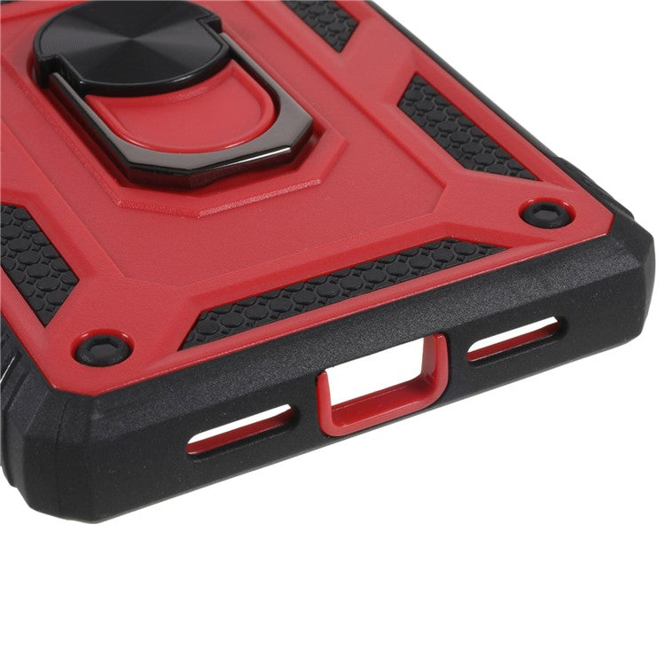 For Google Pixel 6 PC+TPU Kickstand Anti-drop Back Cover Sliding Camera Lens Protector Phone Case with Inner Card Holder Function - Red / Black