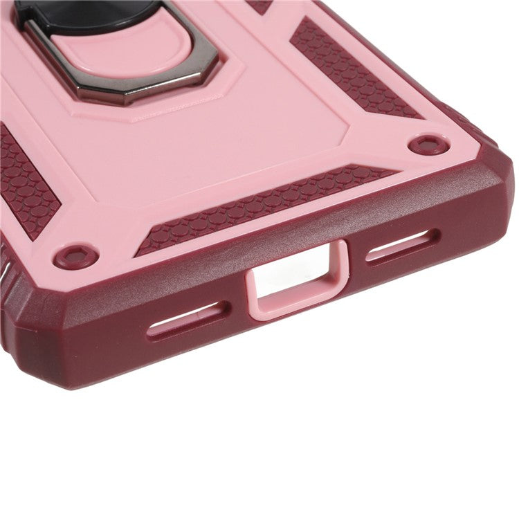 For Google Pixel 6 PC+TPU Kickstand Anti-drop Back Cover Sliding Camera Lens Protector Phone Case with Inner Card Holder Function - Pink / Dark Red