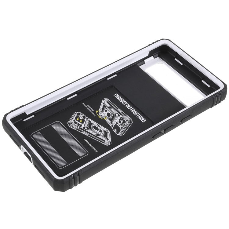 For Google Pixel 6 PC+TPU Kickstand Anti-drop Back Cover Sliding Camera Lens Protector Phone Case with Inner Card Holder Function - Black / White