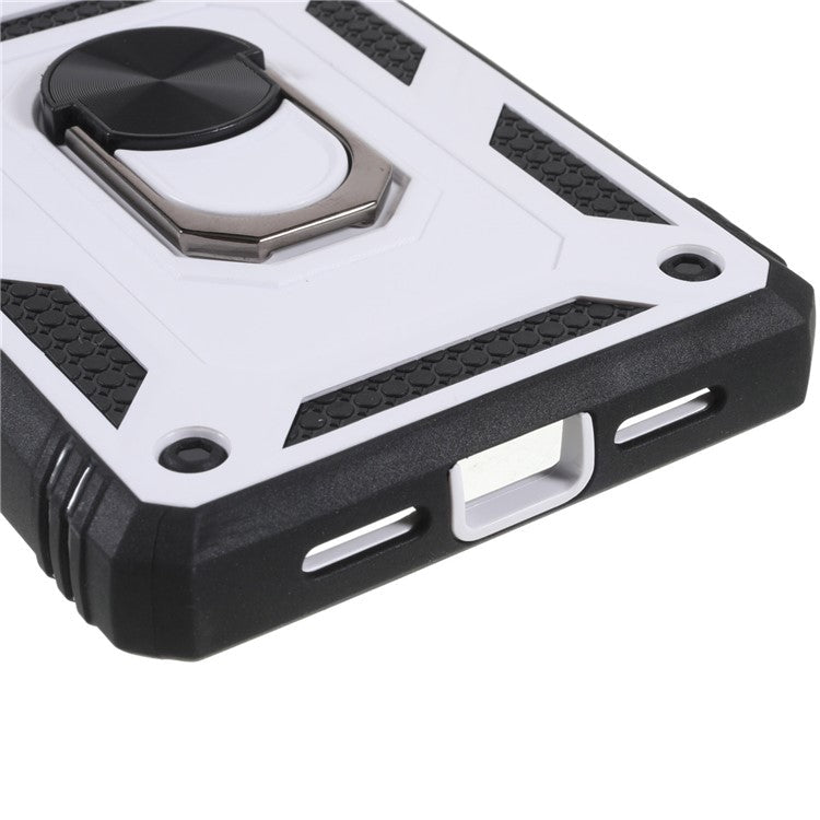 For Google Pixel 6 PC+TPU Kickstand Anti-drop Back Cover Sliding Camera Lens Protector Phone Case with Inner Card Holder Function - Black / White