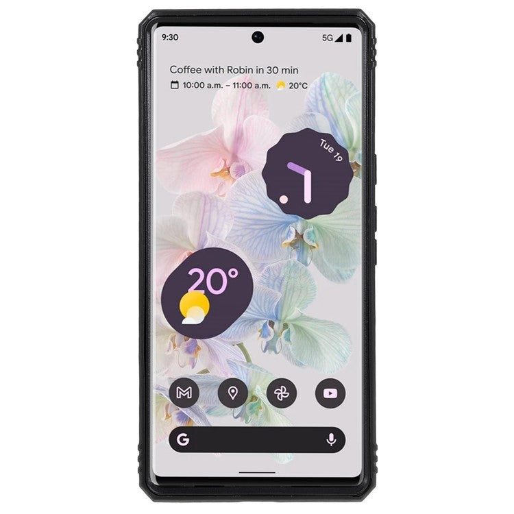 For Google Pixel 6 Pro 5G Ring Kickstand Back Cover Sliding Camera Lens Protector PC+TPU Anti-scratch Phone Case with Inner Card Holder Function - Black