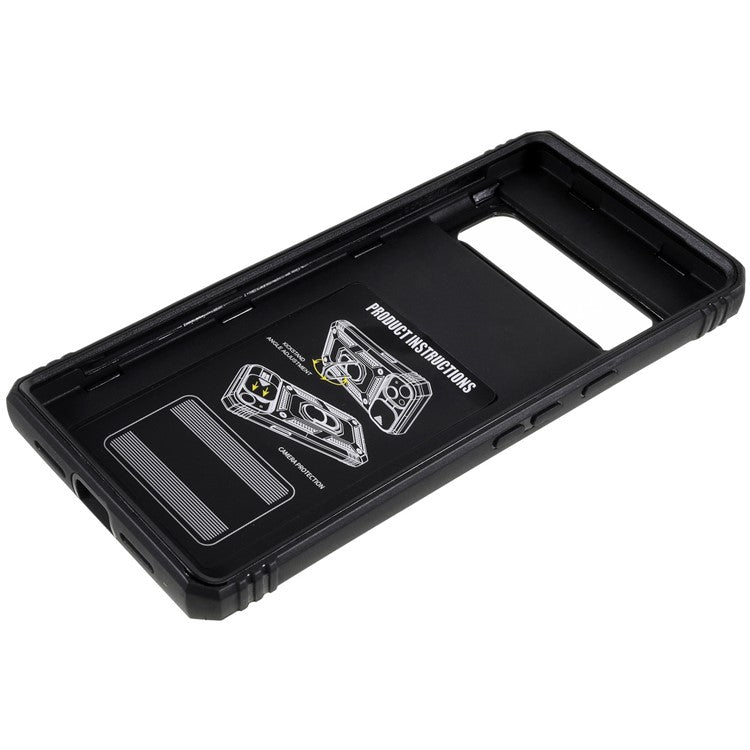 For Google Pixel 6 Pro 5G Ring Kickstand Back Cover Sliding Camera Lens Protector PC+TPU Anti-scratch Phone Case with Inner Card Holder Function - Black