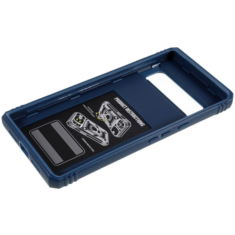 For Google Pixel 6 Pro 5G Ring Kickstand Back Cover Sliding Camera Lens Protector PC+TPU Anti-scratch Phone Case with Inner Card Holder Function - Blue