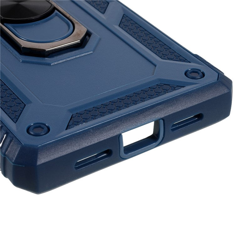 For Google Pixel 6 Pro 5G Ring Kickstand Back Cover Sliding Camera Lens Protector PC+TPU Anti-scratch Phone Case with Inner Card Holder Function - Blue