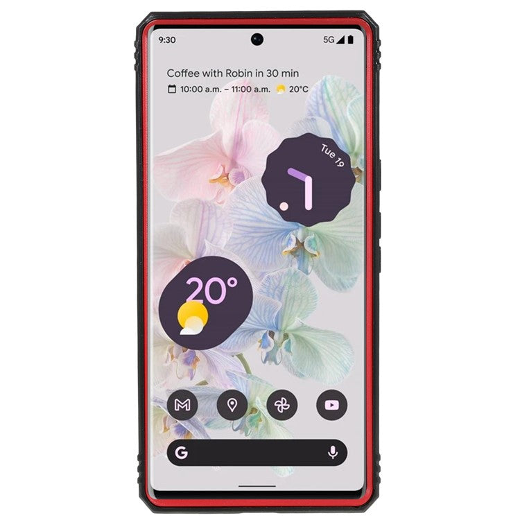 For Google Pixel 6 Pro 5G Ring Kickstand Back Cover Sliding Camera Lens Protector PC+TPU Anti-scratch Phone Case with Inner Card Holder Function - Red / Black