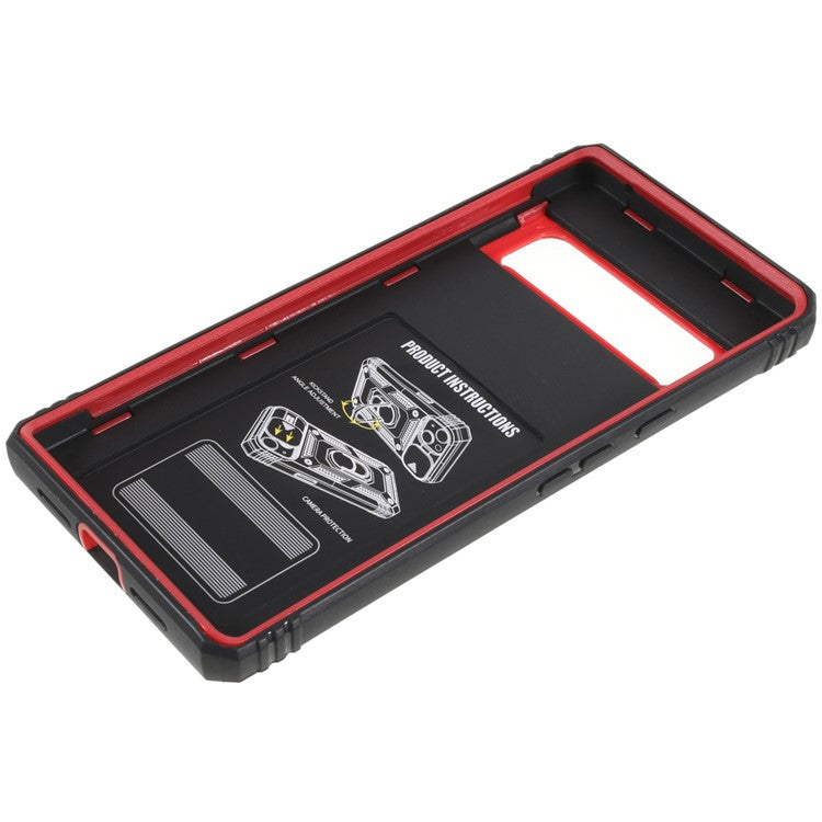 For Google Pixel 6 Pro 5G Ring Kickstand Back Cover Sliding Camera Lens Protector PC+TPU Anti-scratch Phone Case with Inner Card Holder Function - Red / Black