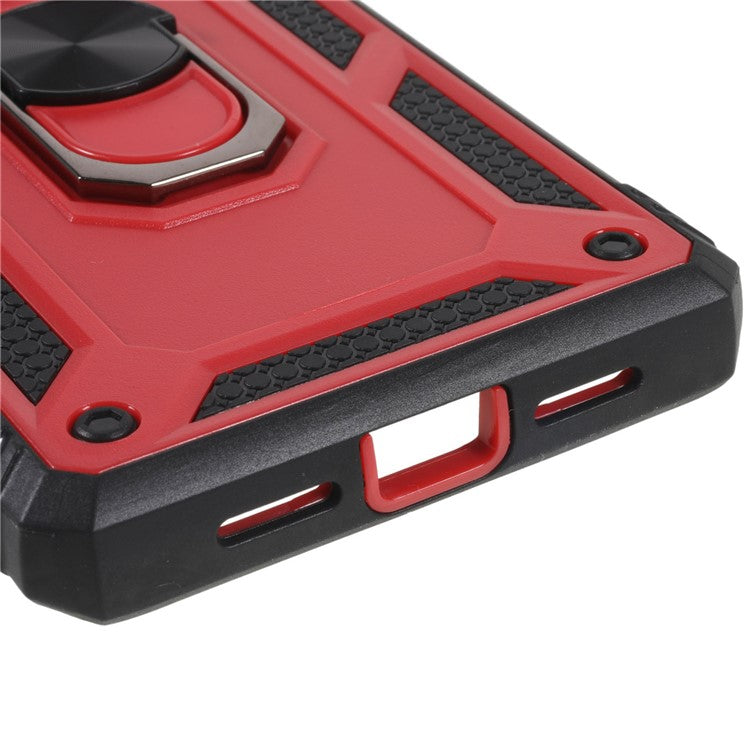 For Google Pixel 6 Pro 5G Ring Kickstand Back Cover Sliding Camera Lens Protector PC+TPU Anti-scratch Phone Case with Inner Card Holder Function - Red / Black