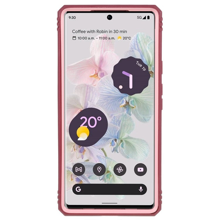 For Google Pixel 6 Pro 5G Ring Kickstand Back Cover Sliding Camera Lens Protector PC+TPU Anti-scratch Phone Case with Inner Card Holder Function - Pink / Dark Red