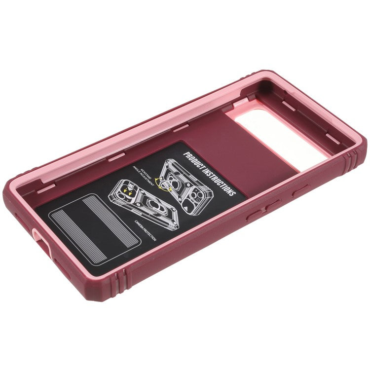For Google Pixel 6 Pro 5G Ring Kickstand Back Cover Sliding Camera Lens Protector PC+TPU Anti-scratch Phone Case with Inner Card Holder Function - Pink / Dark Red