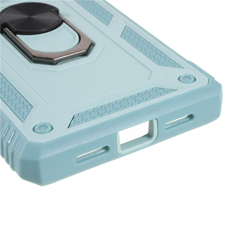 For Google Pixel 6 Pro 5G Ring Kickstand Back Cover Sliding Camera Lens Protector PC+TPU Anti-scratch Phone Case with Inner Card Holder Function - Green