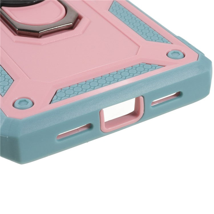 For Google Pixel 6 Pro 5G Ring Kickstand Back Cover Sliding Camera Lens Protector PC+TPU Anti-scratch Phone Case with Inner Card Holder Function - Pink / Green