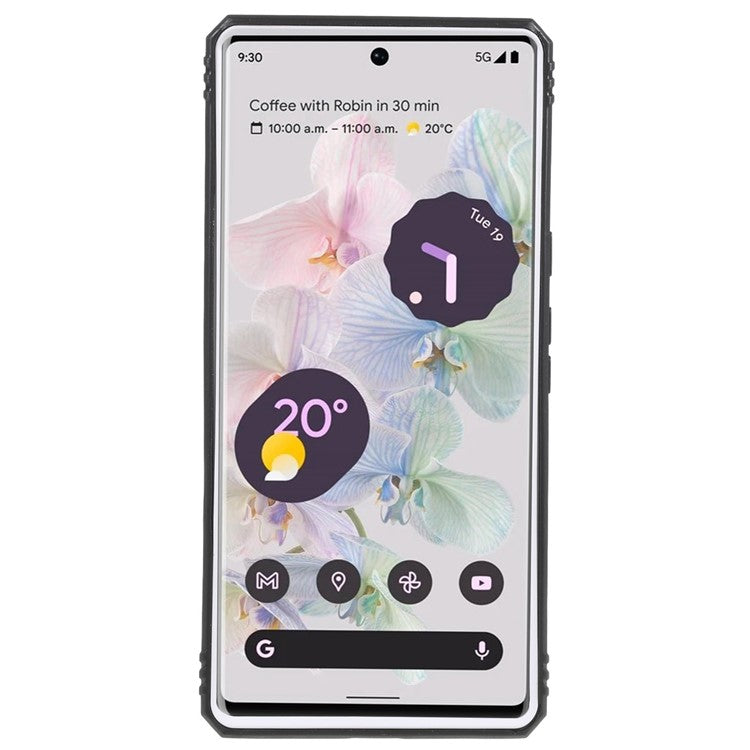 For Google Pixel 6 Pro 5G Ring Kickstand Back Cover Sliding Camera Lens Protector PC+TPU Anti-scratch Phone Case with Inner Card Holder Function - Black / White